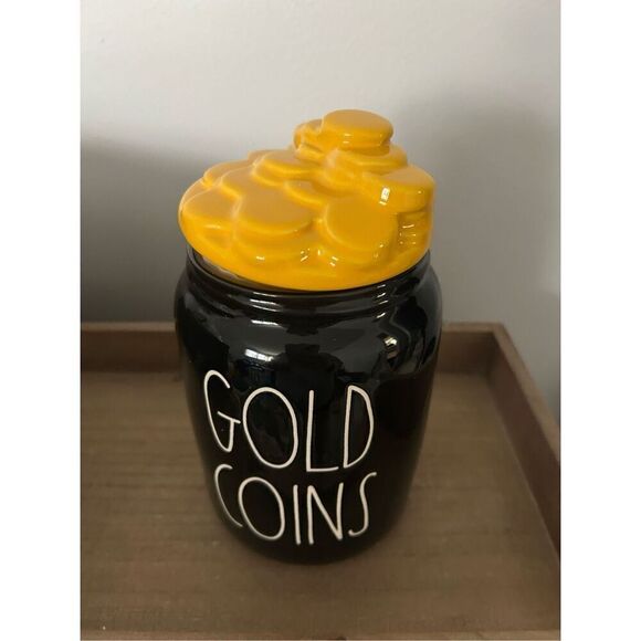 RAE DUNN BY MAGENTA Gold Coins Saint Patrick's day canister,Black/yellow - Picture 2 of 2